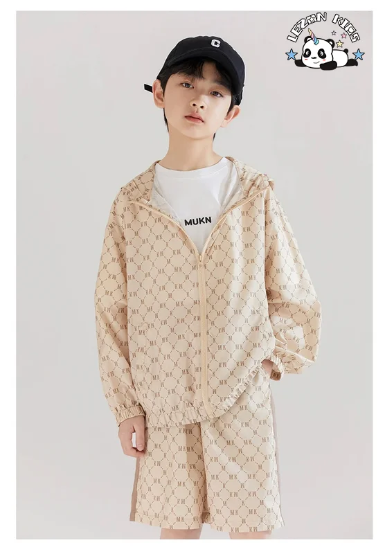 LEZONKIDS - Conjunto de Roupas para Meninos com Proteção Solar de Manga Longa com Capuz e Shorts Casuais da Moda de Verão